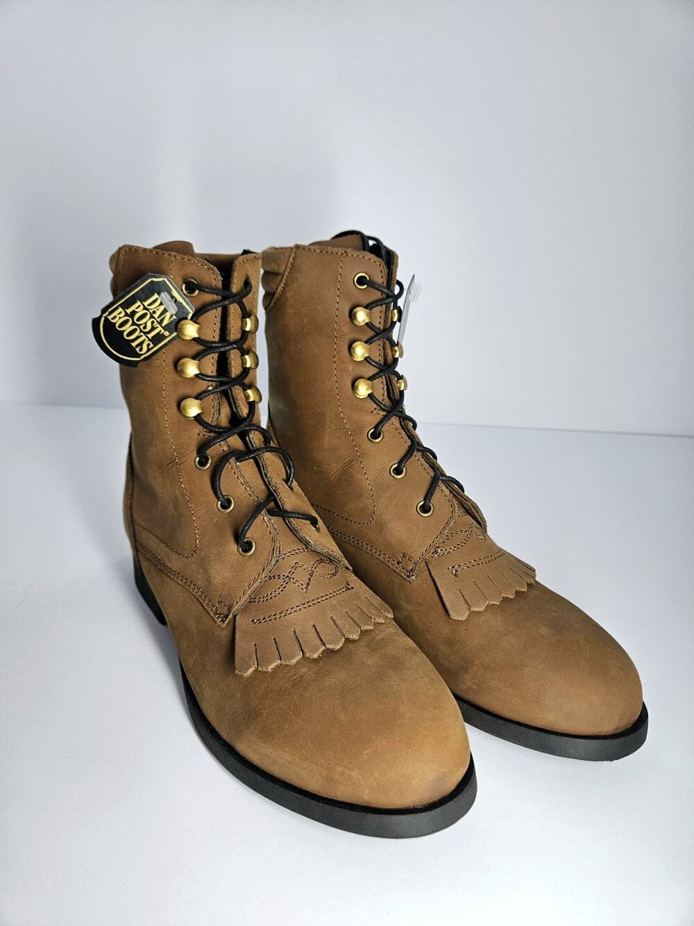 Dan Post Brown Leather Lace Up Roper Boots Women 6.5(Tag 3.5) Kiltie NWT Vintage